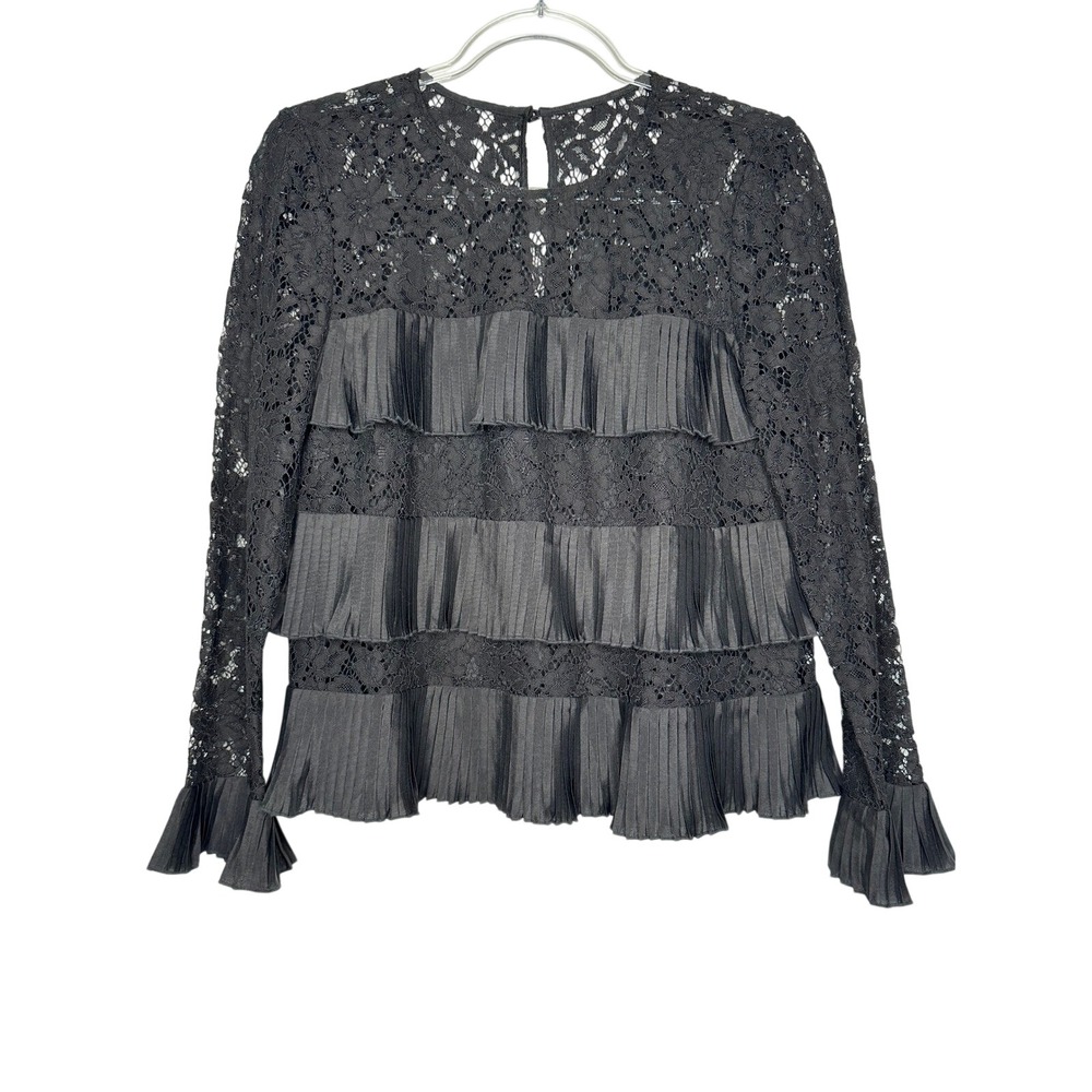 J Crew Lace Top Tiered Pleated Ruffle Size 4 Black Whimsigoth